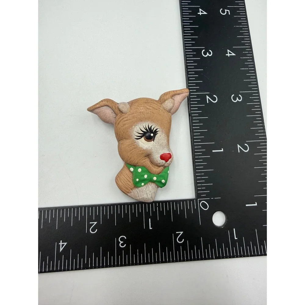 Vintage Reindeer‎ Brooch Christmas Deer Green Bow Tie Pin Holiday Jewelry